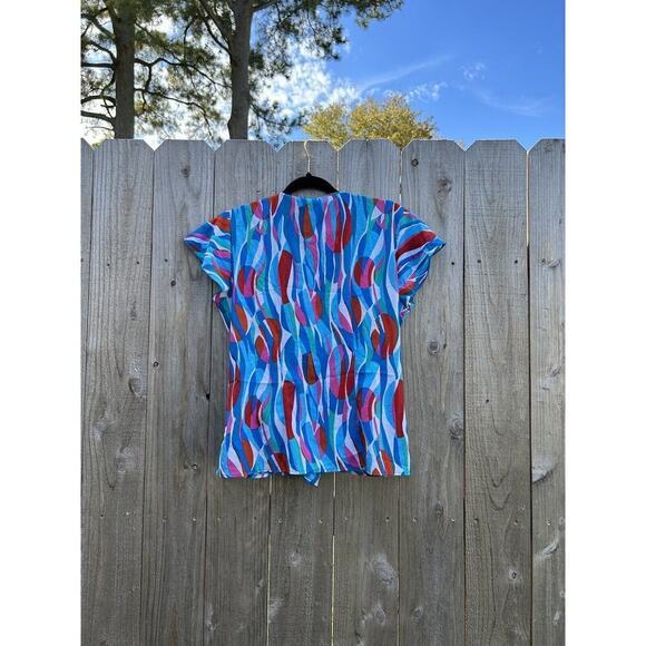 Sere Nade NY Woman Blouse Blue White Ruffled Large Button Down Blue Women's Work - Picture 6 of 7